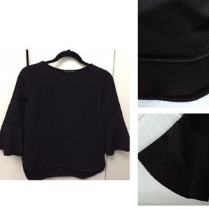 Zara Quilted Like Fabric Black Bell Sleeves Top S
